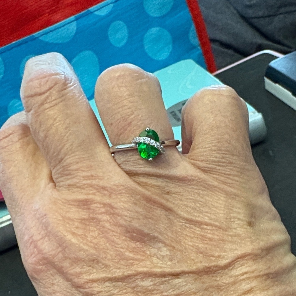 925 Silver Garnet  Gemstone And CZ Ring